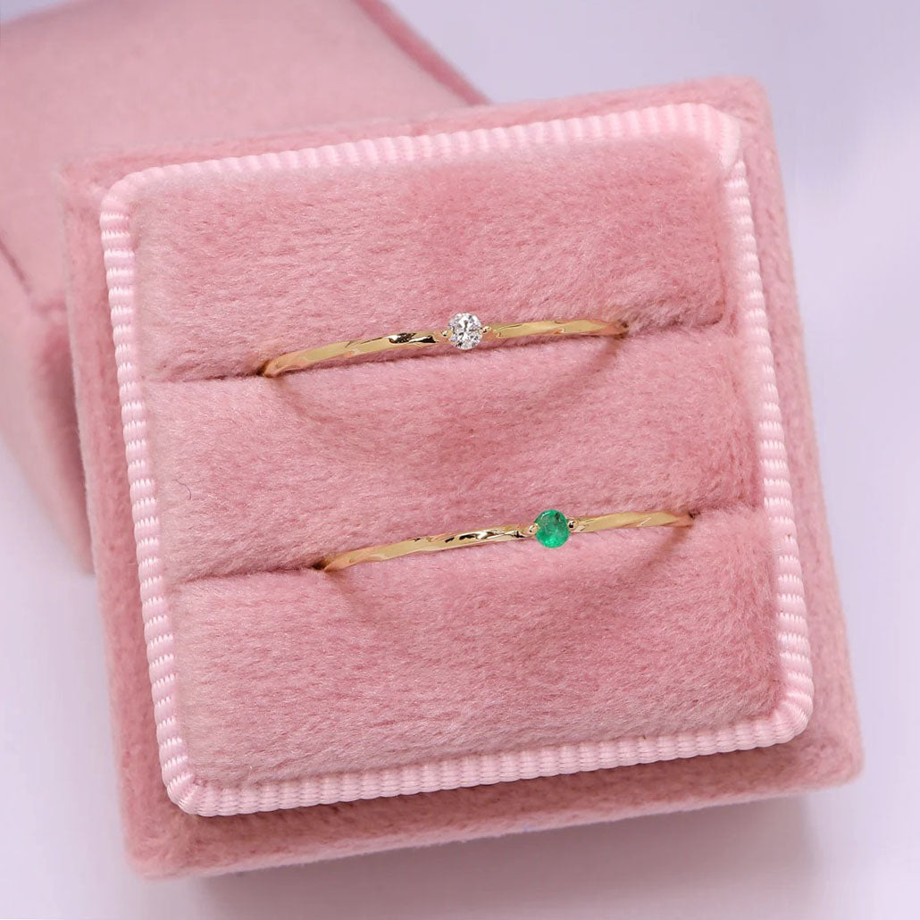 14k Solid Yellow Gold Dainty Solitaire Emerald Twist Ring Emerald