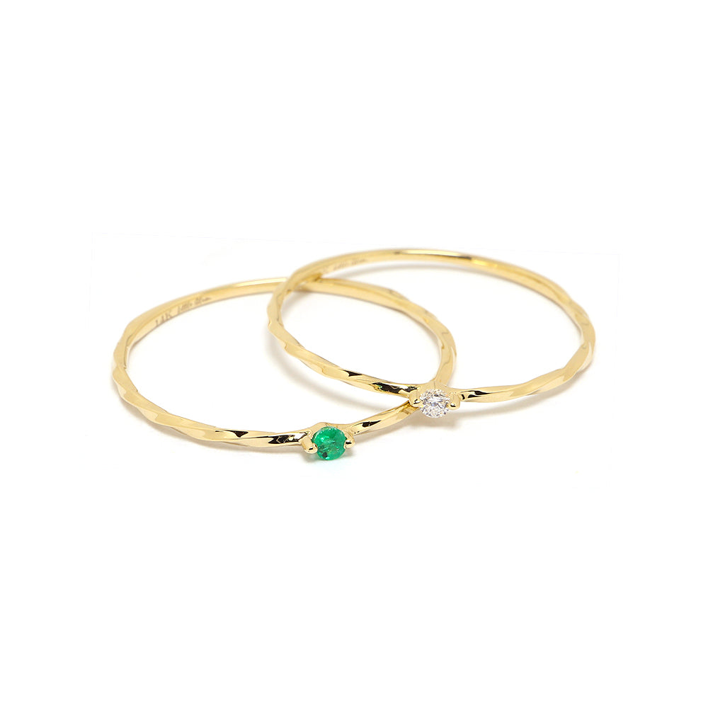 14k Solid Yellow Gold Dainty Solitaire Emerald Twist Ring Emerald