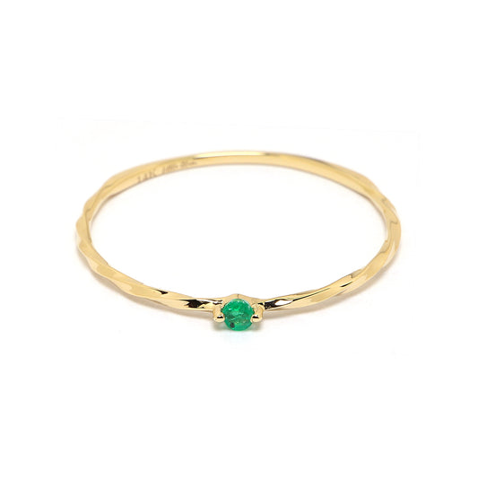 14k Solid Yellow Gold Dainty Solitaire Emerald Twist Ring