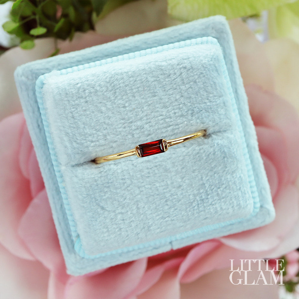 Little Glam Jewelry Delicate Baguette Garnet Ring Garnet