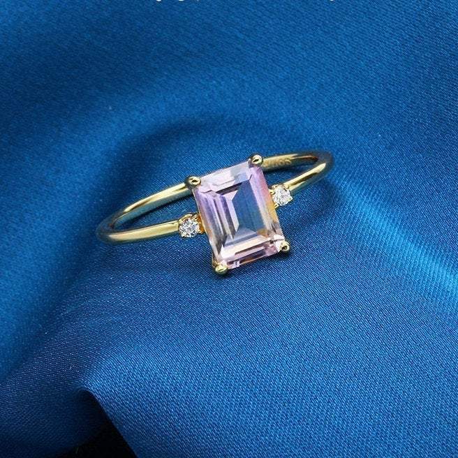 Purple Devotion Ametrine & Wedding Veil Ring Set Ametrine & White Topaz & Cubic Zirconia